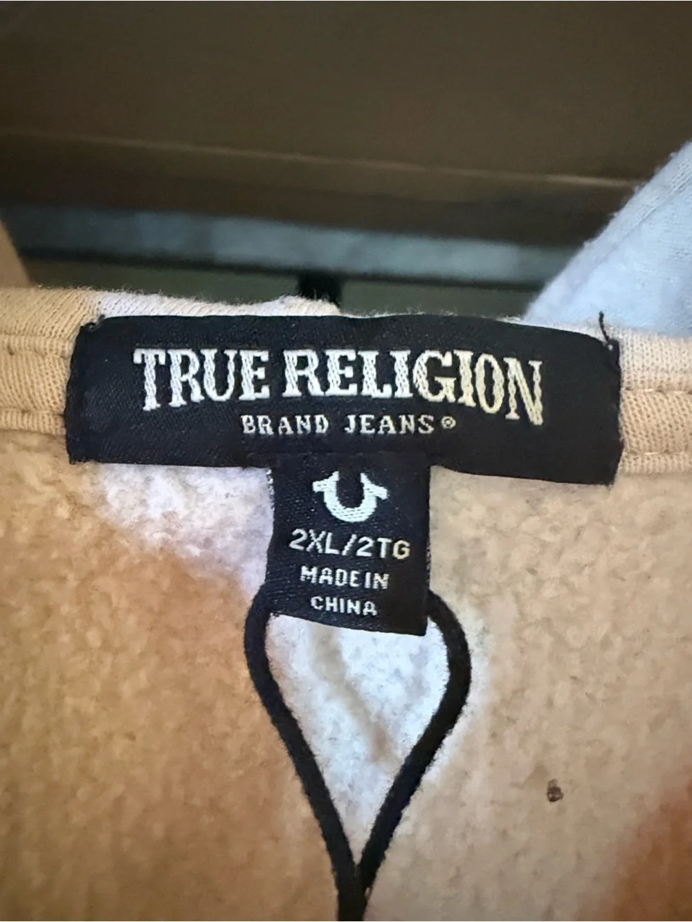 True Religion Cream Fleece Zip Hoodie with Logo Tag